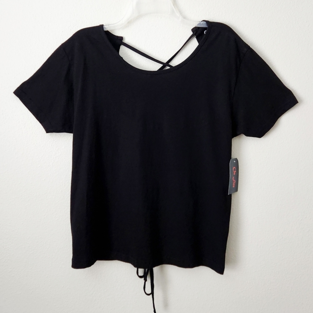 On Fire Black 100% Cotton Short Sleeve T-Shirt With Lace-Up Back, Size XL - Picture 13 of 16